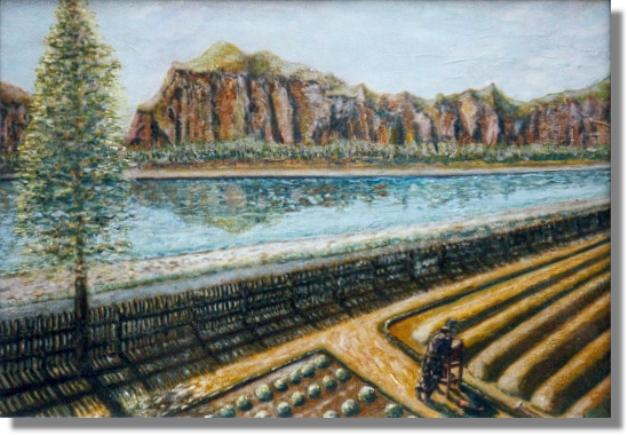 Karl Simrock übersetzt Schriften vor Spargelbeet