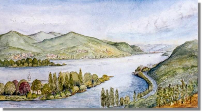 Freiligraths Blick vom Rolandsbogen auf den Rhein